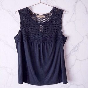 LOFT Navy Linen Blend Crochet Sleeveless Top - Size Large NWT